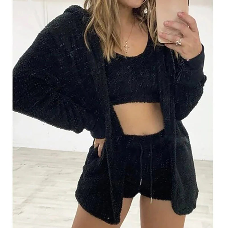 Three Piece Sexy Fluffy Velvet Outfit